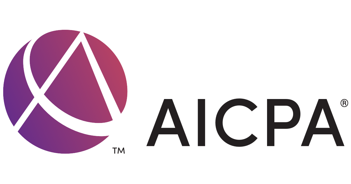 AICPA logo with stylized purple and pink globe and black text 'AICPA'.