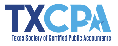 Logo of Texas Society of Certified Public Accountants with TXCPA in bold letters and a star in the letter A.